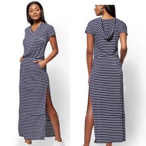 Soho Street New York and Company Navy & White Stripped Hooded Maxi Dress MED NWT